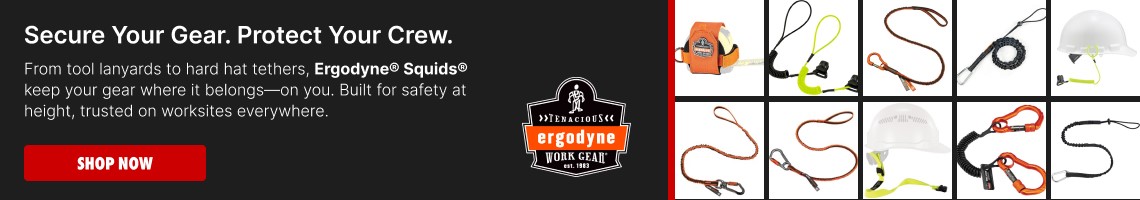 Secure Your Gear. Protect Your Crew. From tool lanyards to hard hat tethers, Ergodyne® Squids® keep your gear where it belongs-on you. Built for safety at height, trusted on worksites everywhere. Click here to shop now!